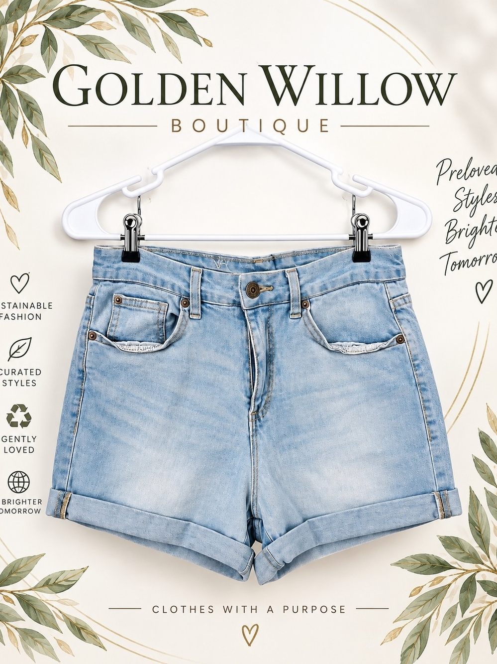 No Boundaries Light Blue Denim Roll-Cuff Shorts